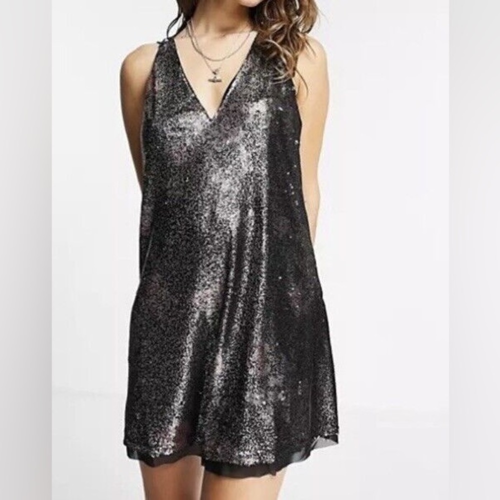 Free People sequined mini slip dress.